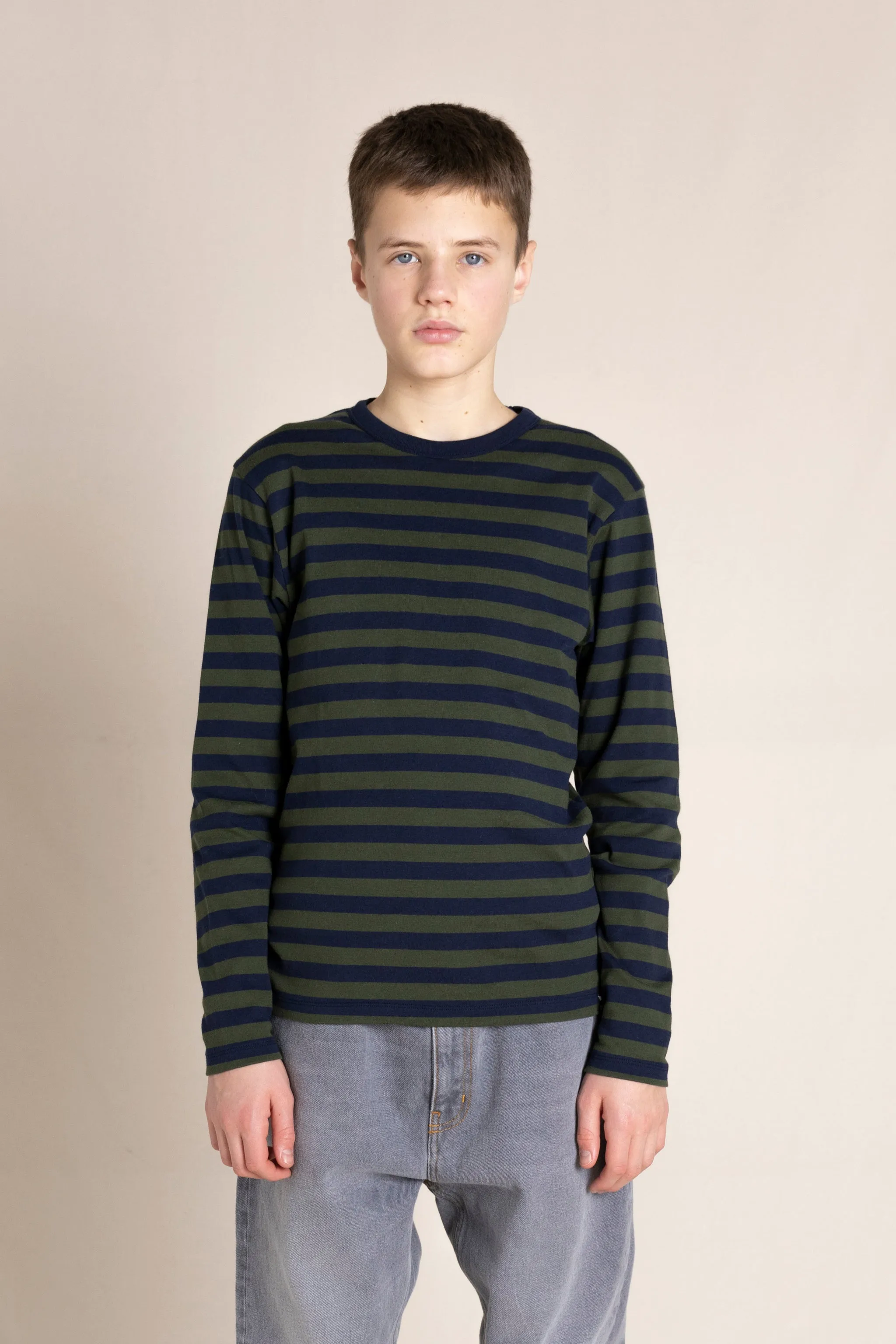 SAILING Navy / New Khaki Stripes - Long Sleeve T-Shirt