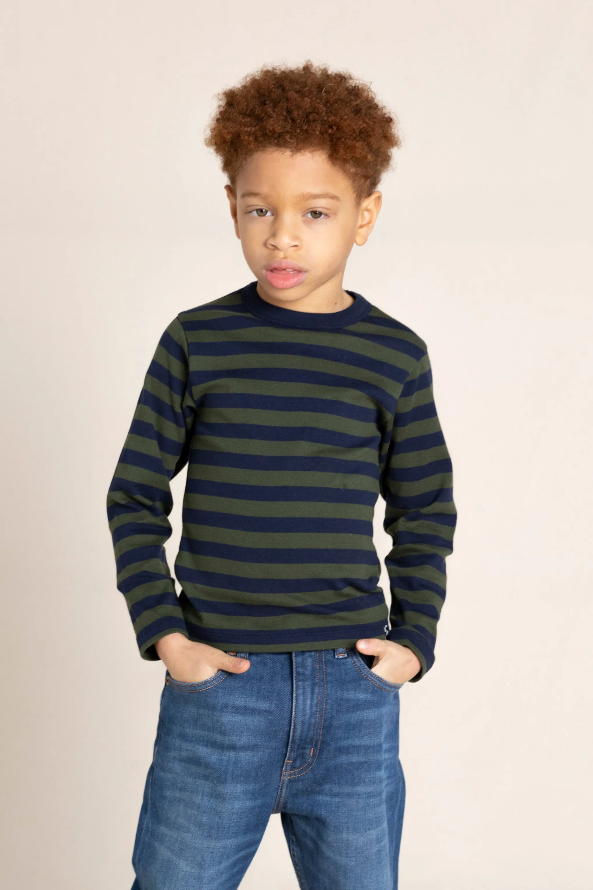 SAILING Navy / New Khaki Stripes - Long Sleeve T-Shirt