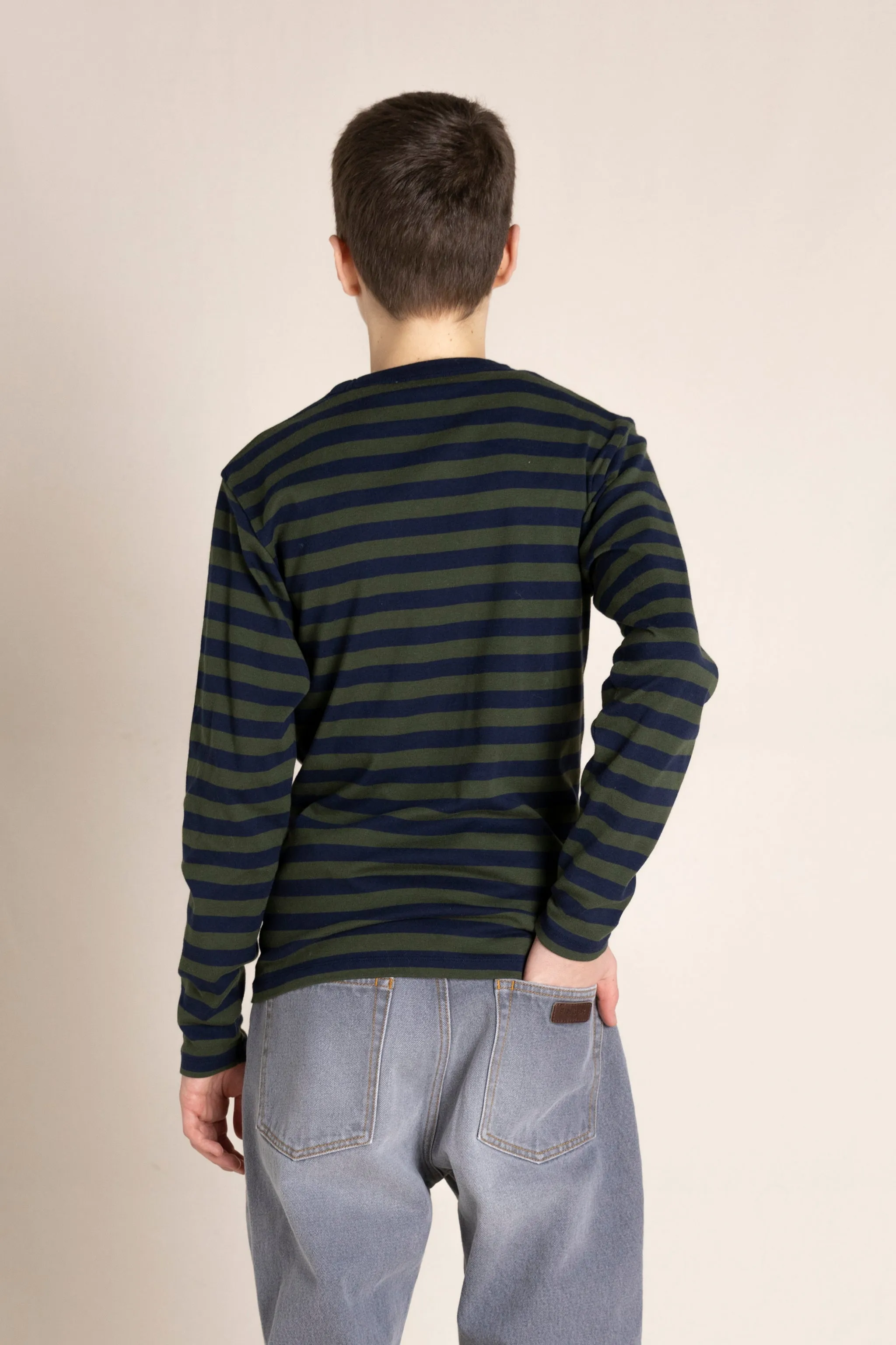 SAILING Navy / New Khaki Stripes - Long Sleeve T-Shirt