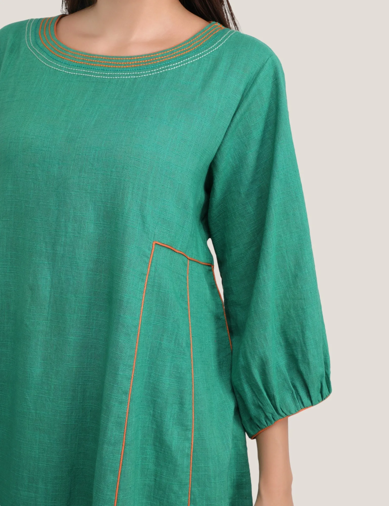 Side Panelled Kurta Set- Green