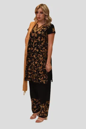 Silk Cotton Blend Spider Black Gold Embroidered Kurti