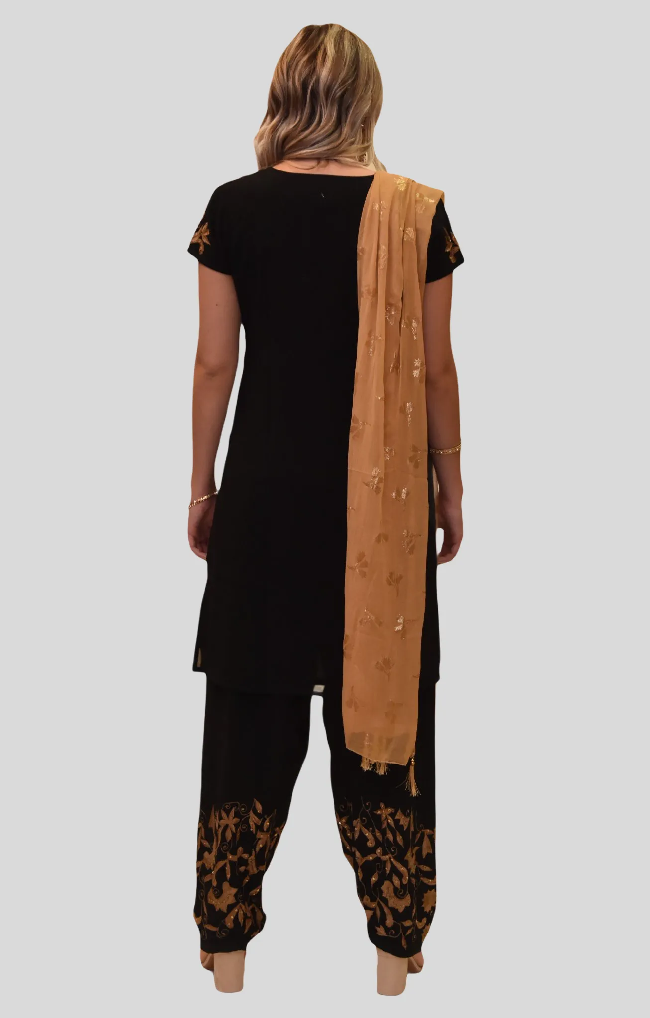 Silk Cotton Blend Spider Black Gold Embroidered Kurti