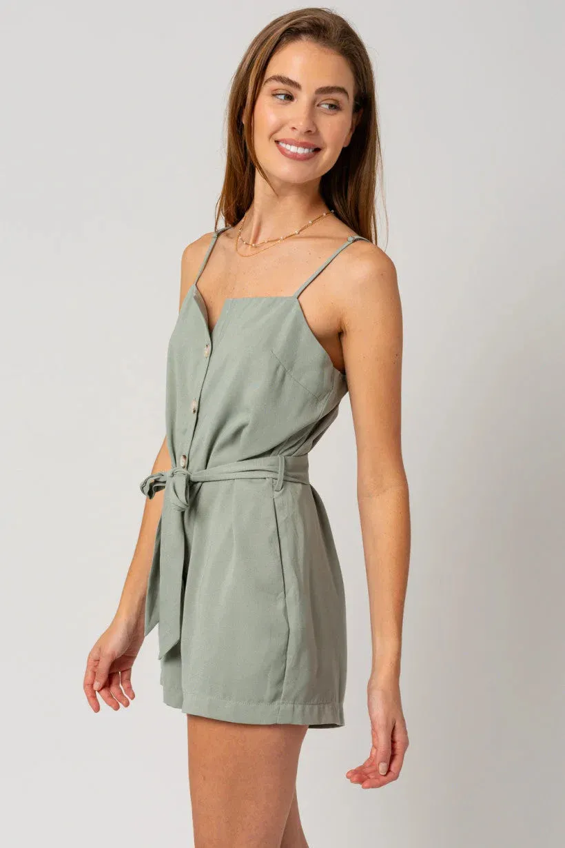 SLEEVELESS BUTTON DOWN ROMPER