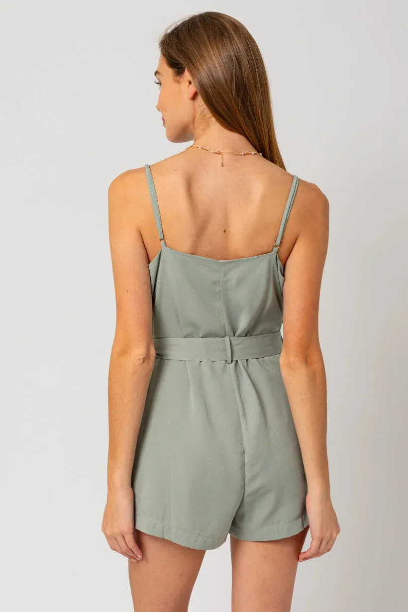 SLEEVELESS BUTTON DOWN ROMPER