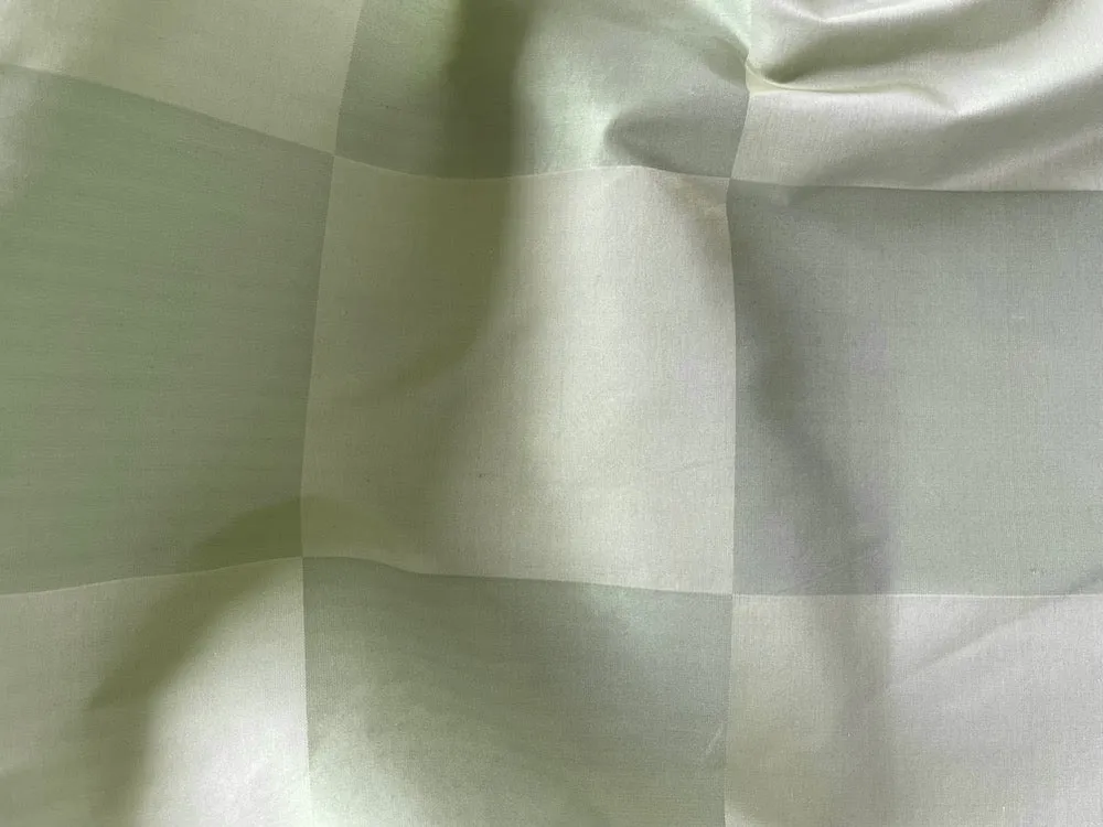 Soft Lichen & Pale Celadon 4" Check Crisp Silk Taffeta (Made in Italy)