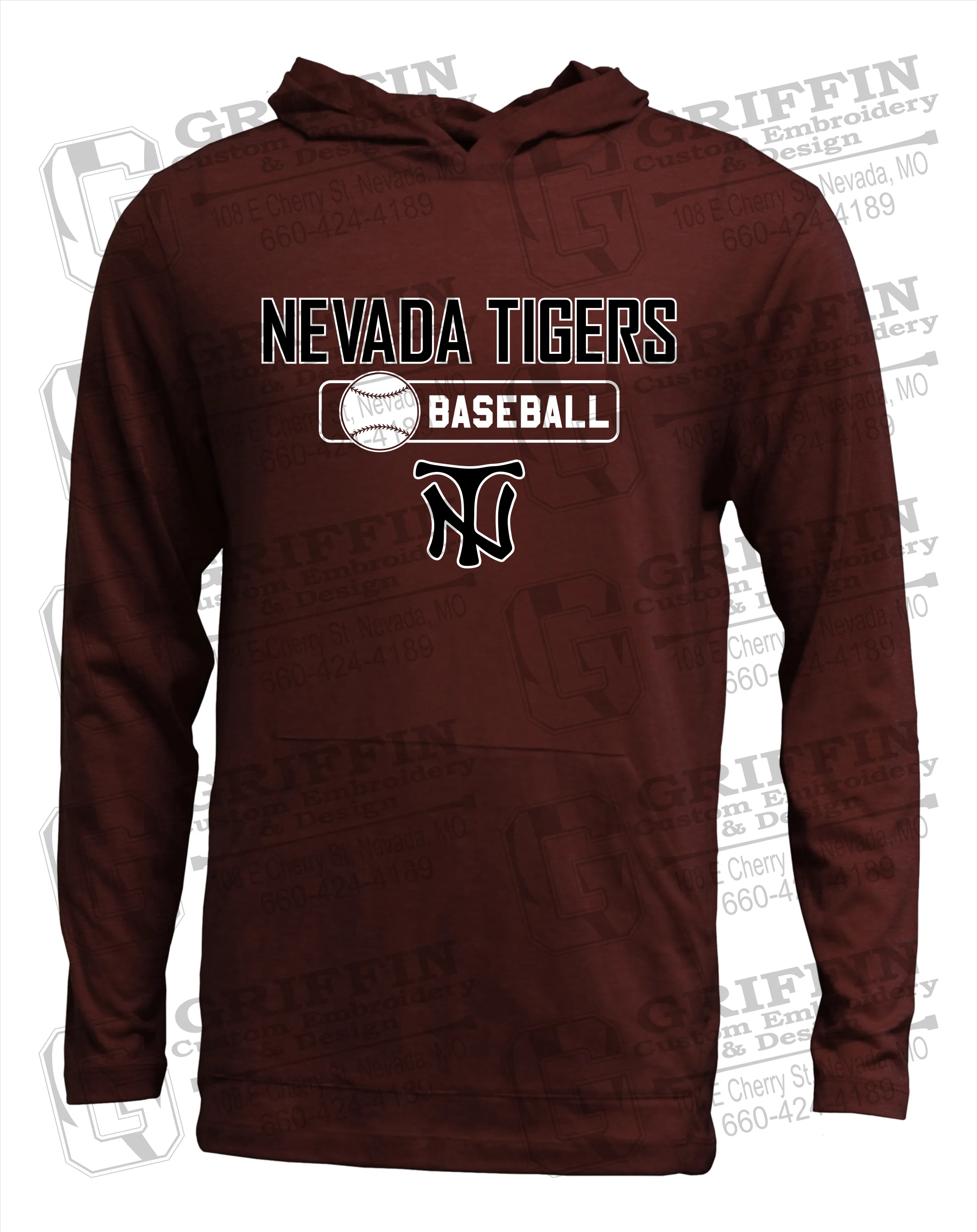 Soft-Tek T-Shirt Hoodie - Baseball - Nevada Tigers 24-S