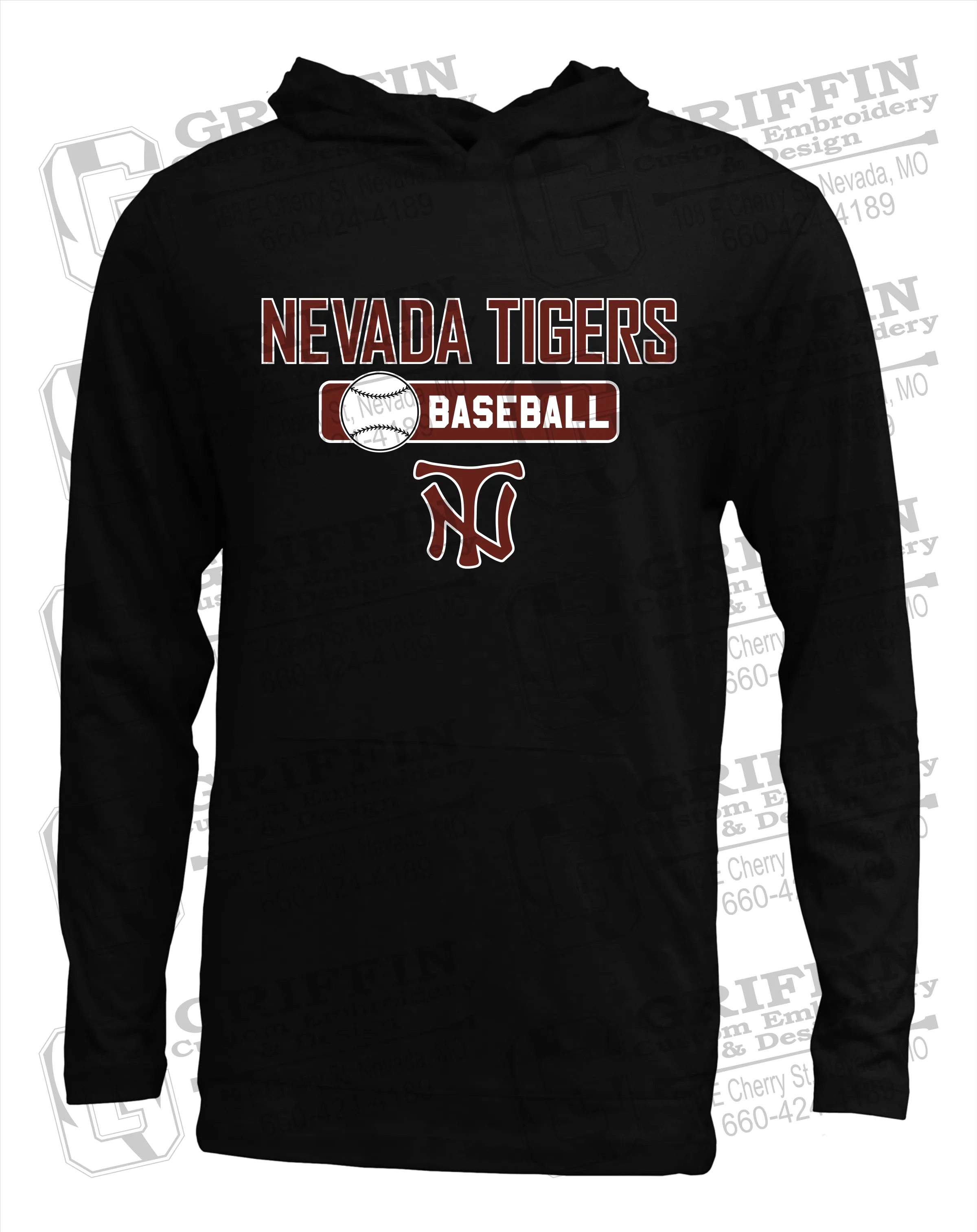 Soft-Tek T-Shirt Hoodie - Baseball - Nevada Tigers 24-S