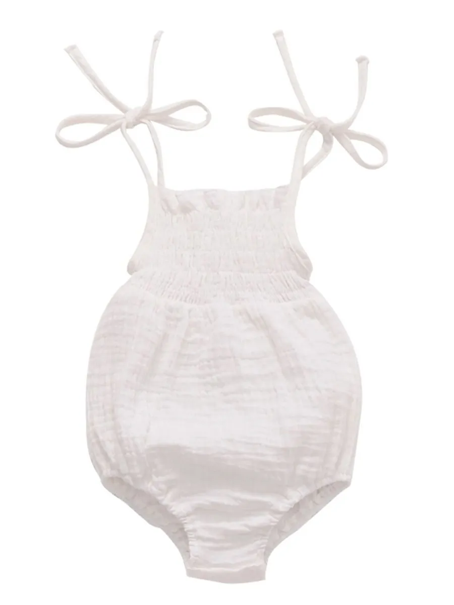 Solid Color Tie Muslin Baby Romper Playsuit