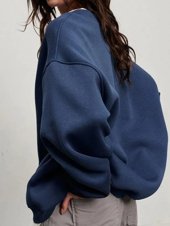 Solid Crew Neck Oversized Sweatshirt