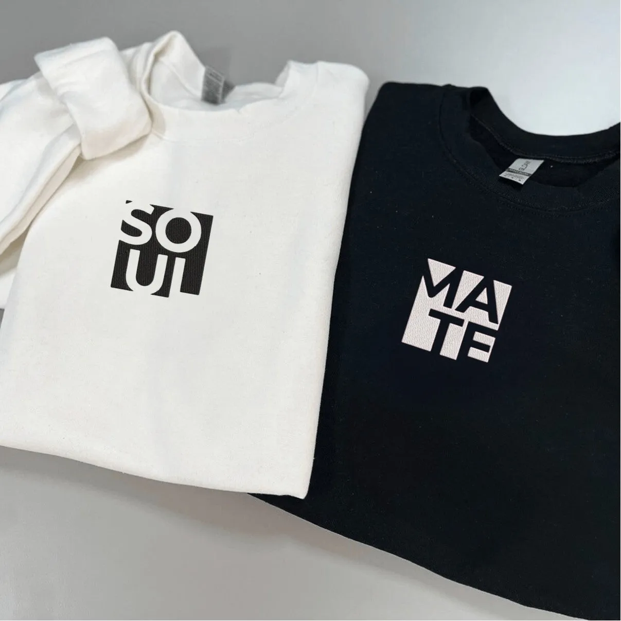 Soul Mate Minimalist Couple Hoodies - Custom Embroidered Matching Couple Hoodies