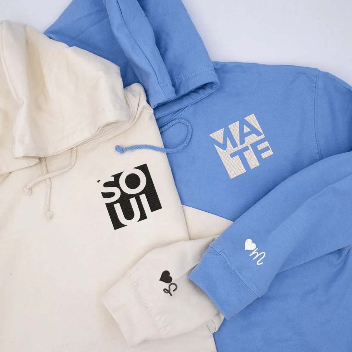 Soul Mate Minimalist Couple Hoodies - Custom Embroidered Matching Couple Hoodies