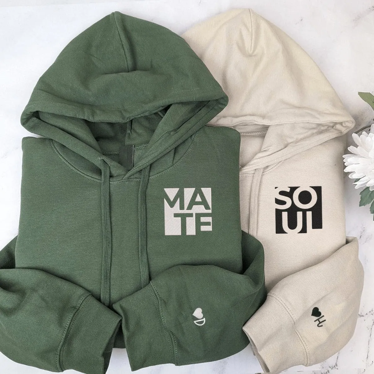 Soul Mate Minimalist Couple Hoodies - Custom Embroidered Matching Couple Hoodies