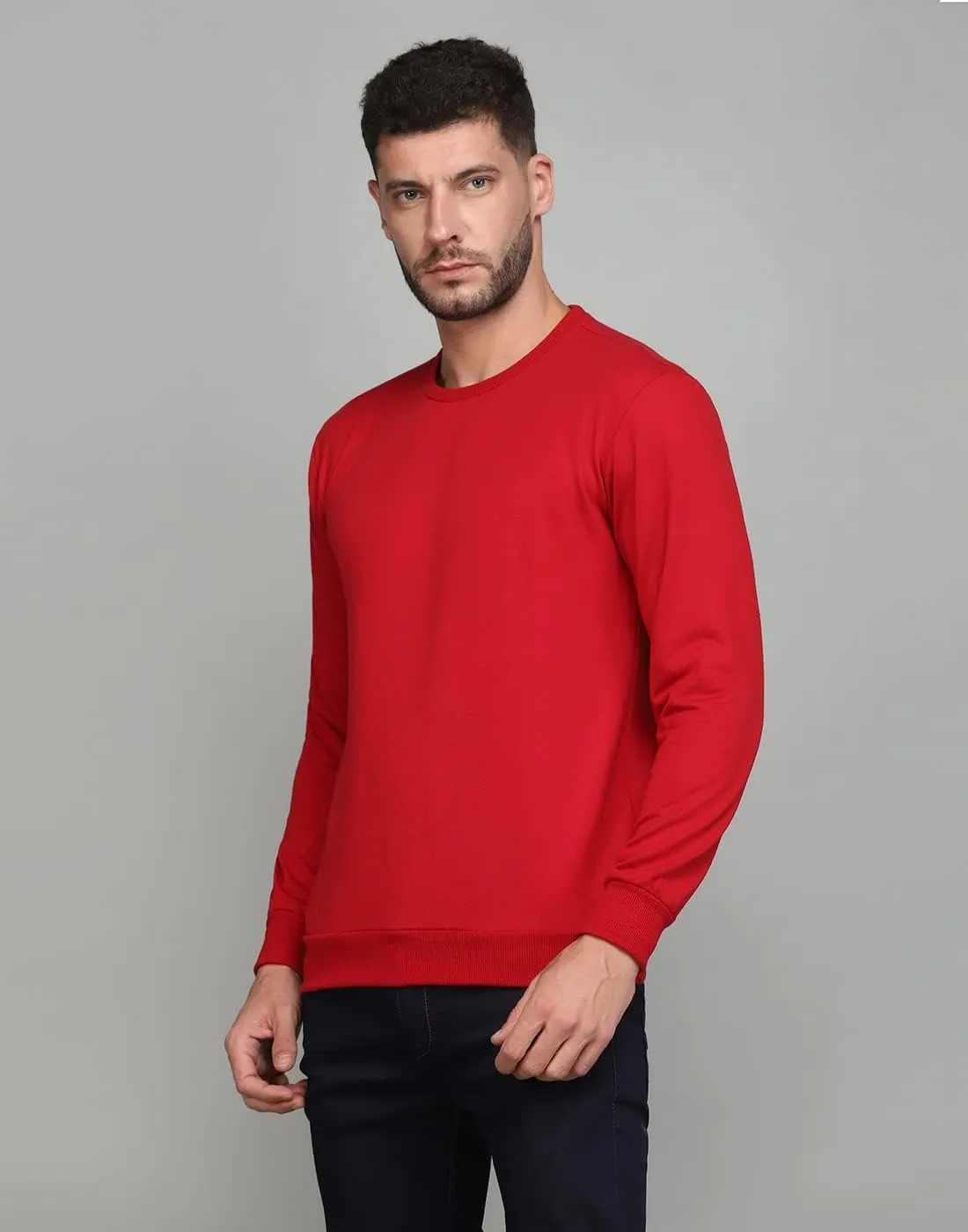 SPUNN Men's Cotton Round Neck Full Sleeves Sweatshirt.  (RED)