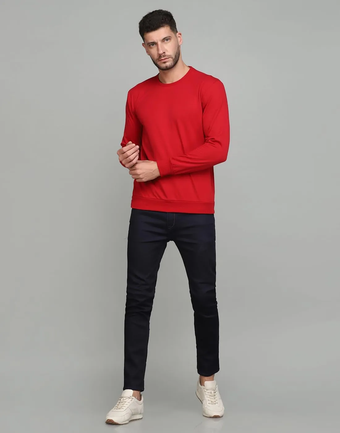 SPUNN Men's Cotton Round Neck Full Sleeves Sweatshirt.  (RED)