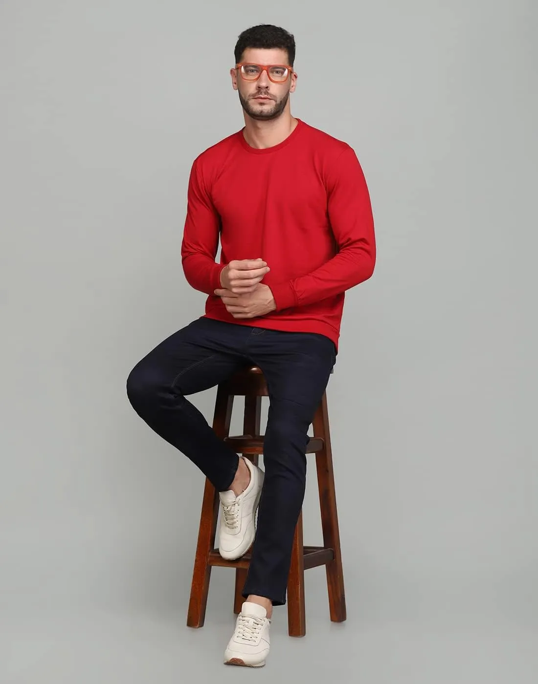 SPUNN Men's Cotton Round Neck Full Sleeves Sweatshirt.  (RED)