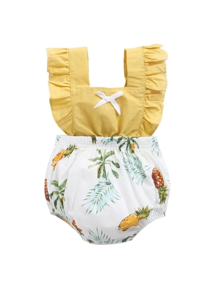 Stylish Infant Toddler Girl Pineapple Ruffle Romper Playsuit