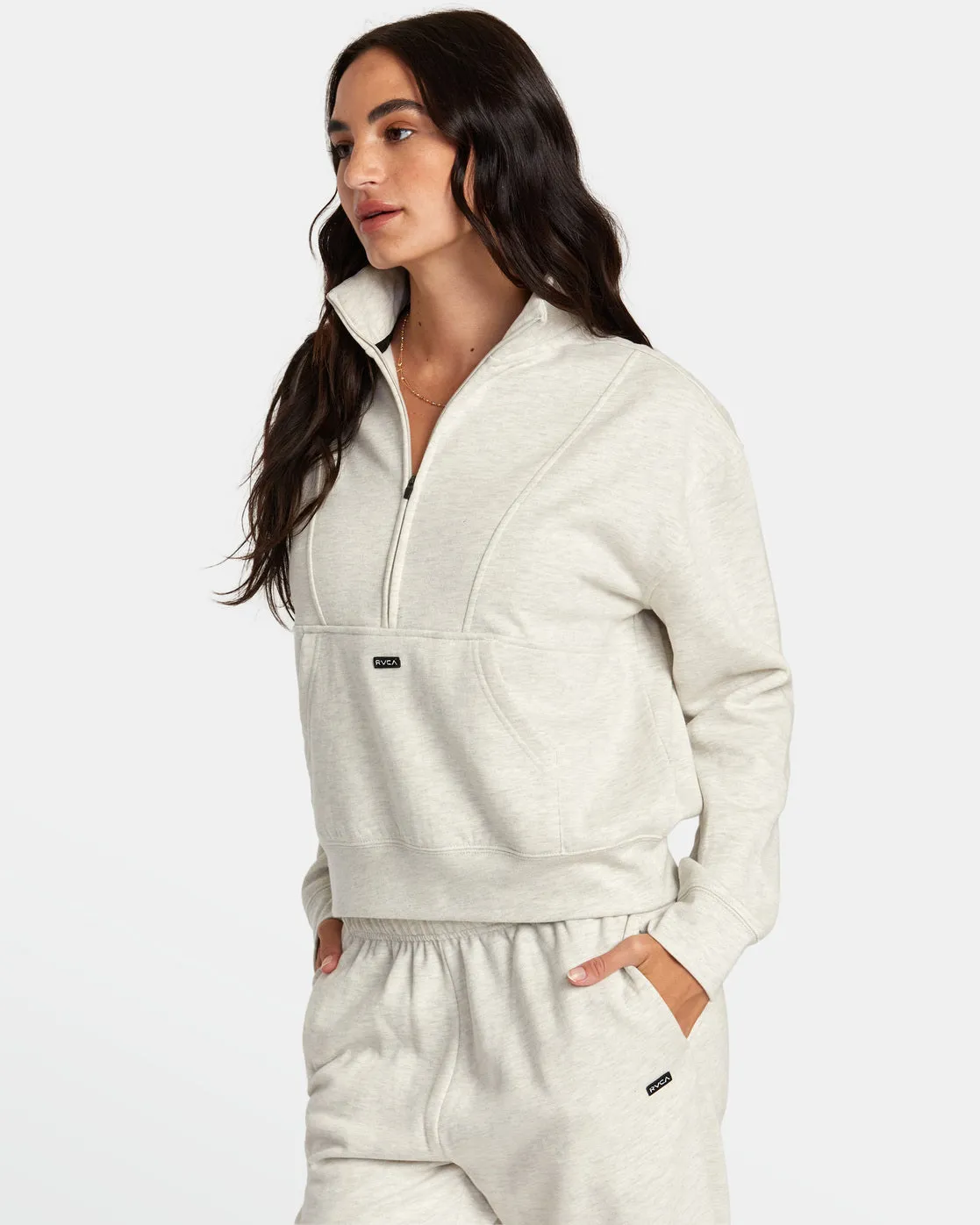 Sunday Half Zip Base Layer Top - Cream Heather