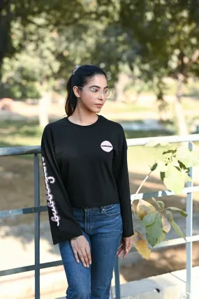 SWEATSHIRT WITH BELL SLEEVES BUBBLEGUM TEXT