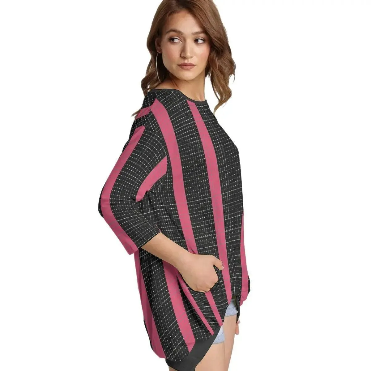 Sweatshirt With Irregular Pleated Hem - Pink