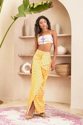 Teresa Yellow Draped Skirt And Top Set