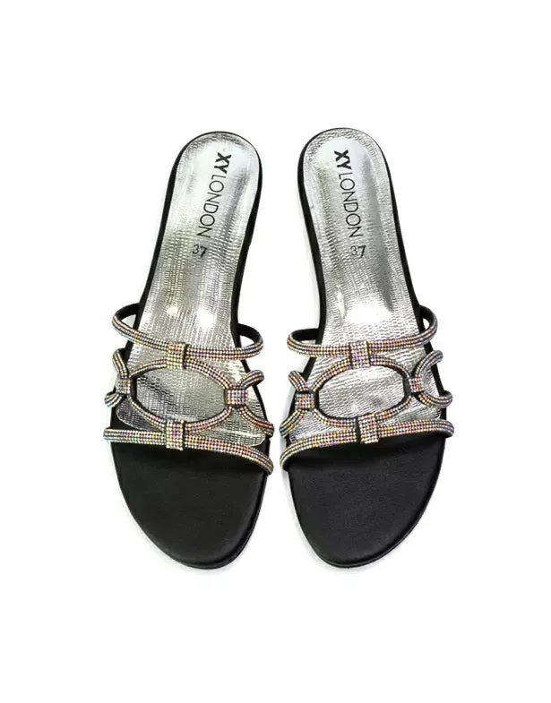 Tiger Slip On Summer Flat Diamante Sandal Statement Sparkly Sliders in Gold