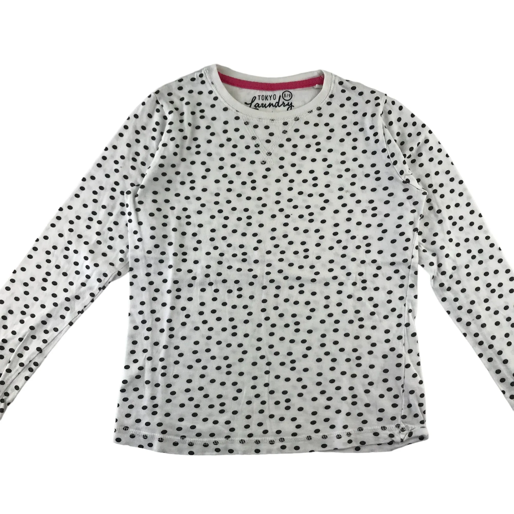 Tokyo Laundry t-shirt 8-9 years white polka dot long sleeve cotton