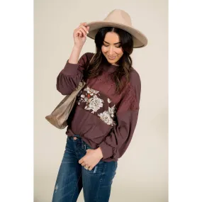 Touch of Floral Burgundy Sweatshirt