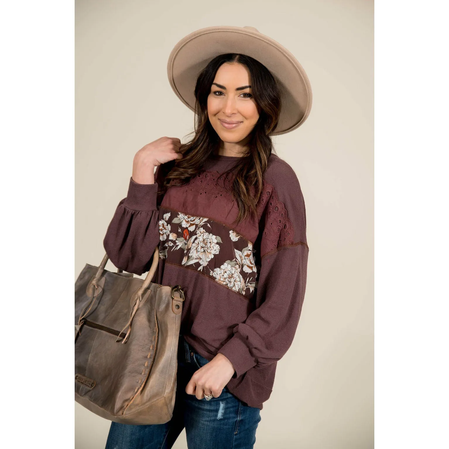 Touch of Floral Burgundy Sweatshirt