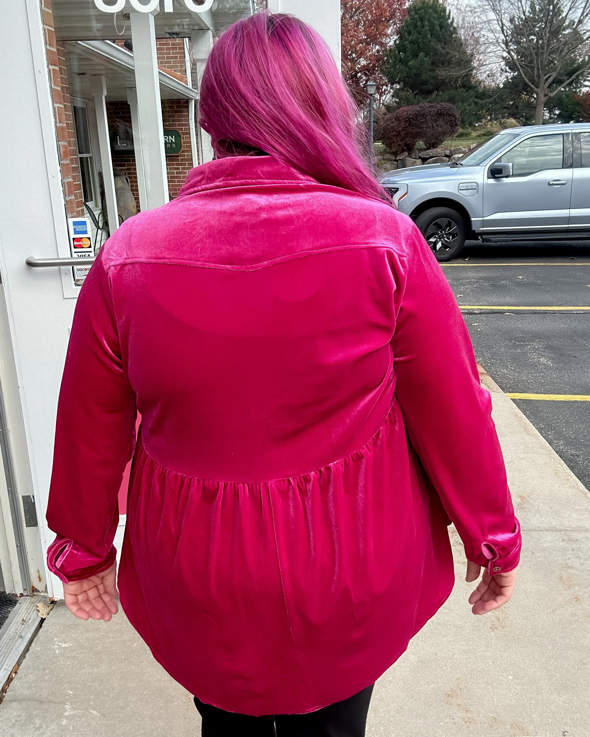 Velvet Button Down Tunic | Raspberry