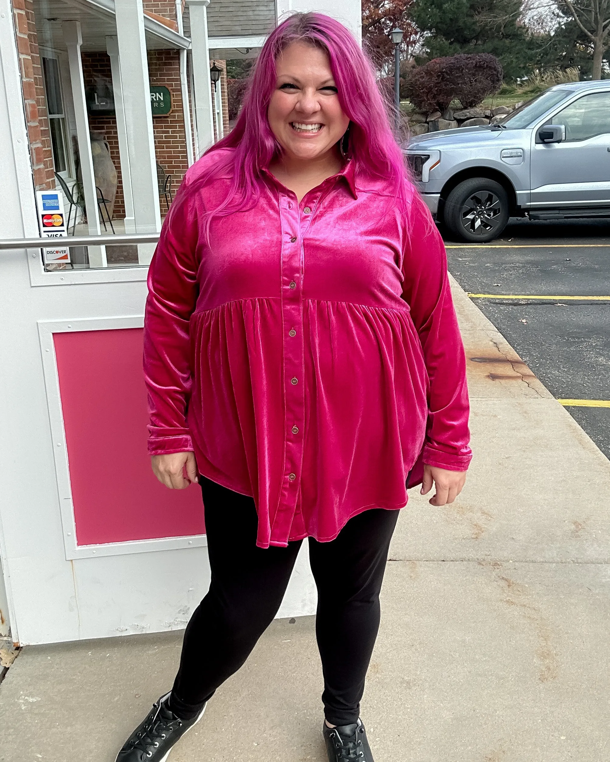 Velvet Button Down Tunic | Raspberry