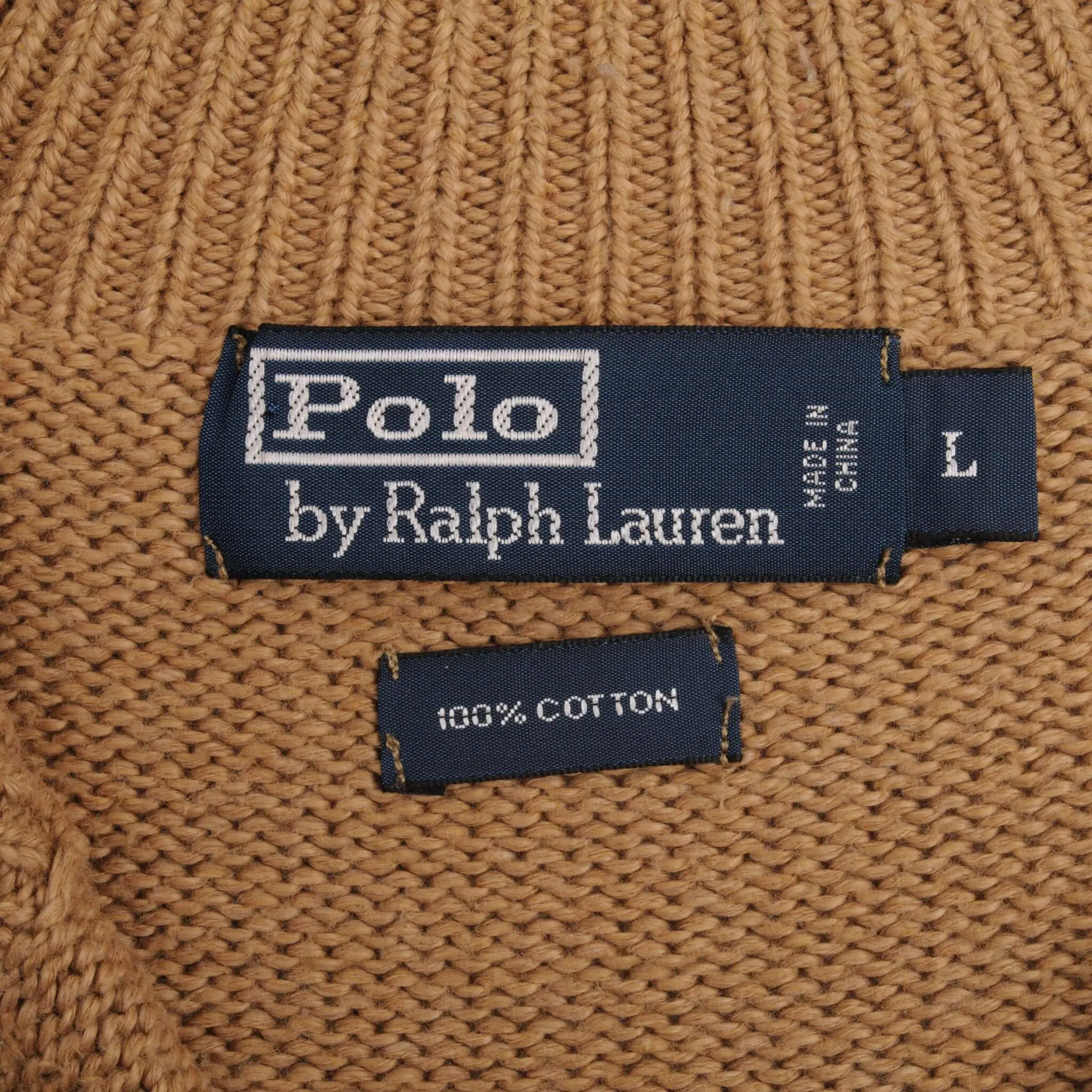 VINTAGE POLO RALPH LAUREN BROWN KNIT QUARTER 1/4 ZIP SWEATER 1990S SIZE LARGE