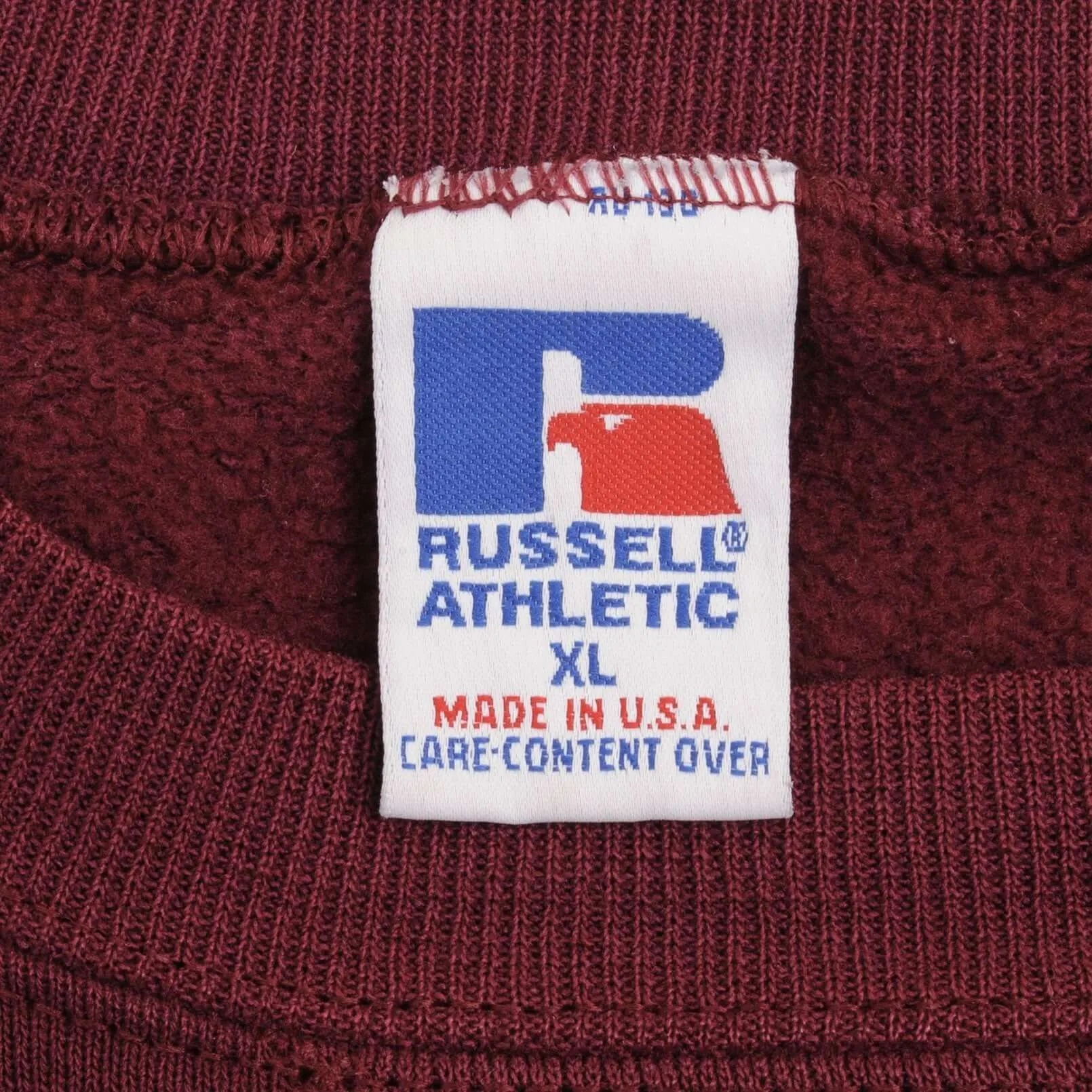 VINTAGE RUSSELL ATHLETIC SPELLOUT RED BURGUNDY SWEATSHIRT 1990S XL MADE IN USA