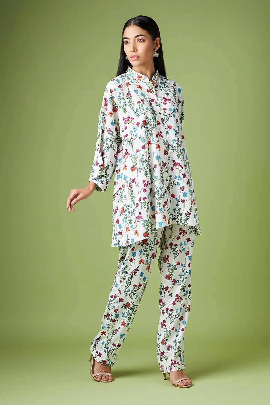 White Printed Tunic & Pant Co-Ord Set