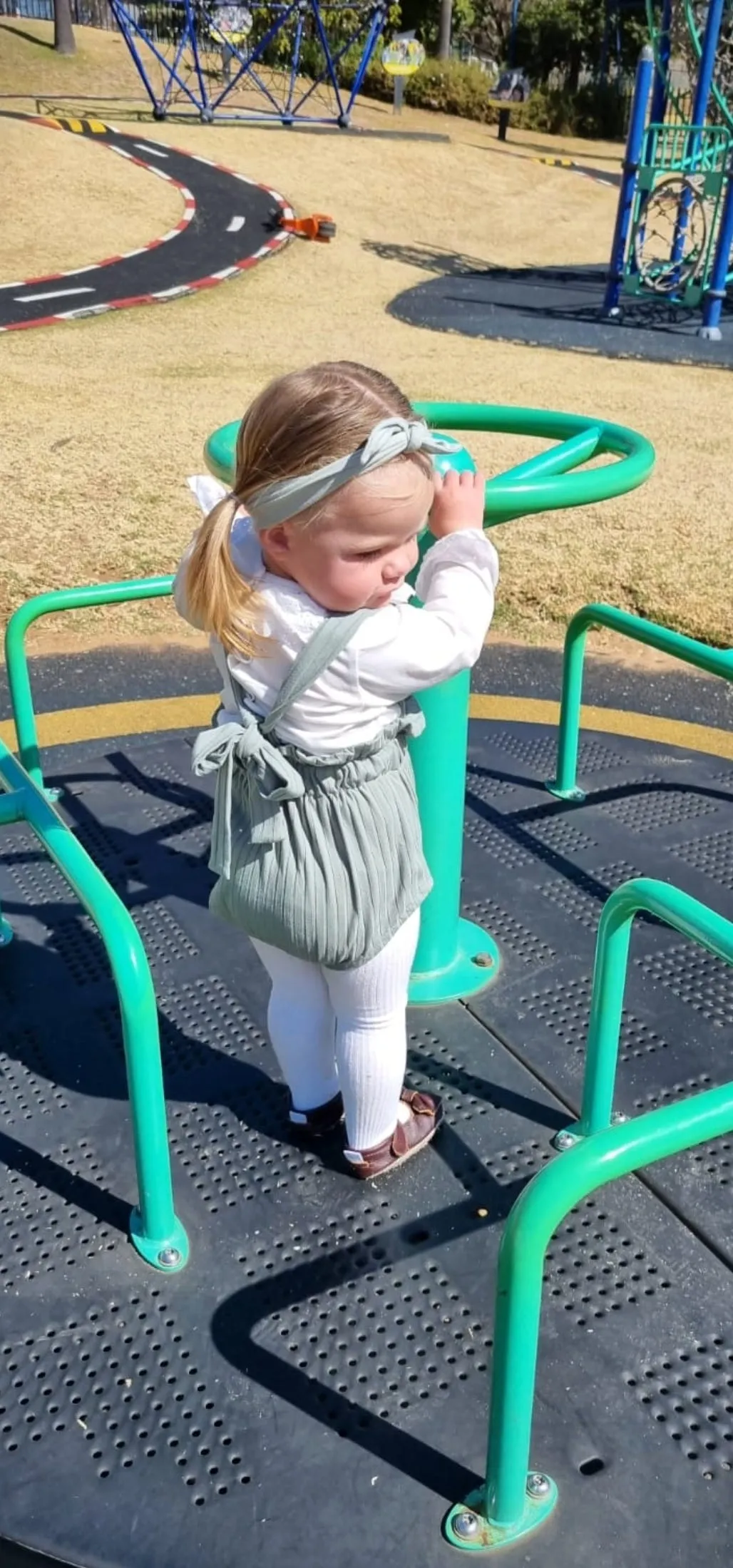 White Romper with Lace Neckline and Mint Green Overalls #1000388