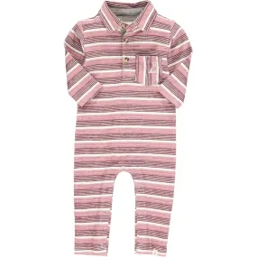 Wine textured stripe polo romper | Me & Henry