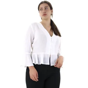 Women's Crepe Button Peplum Blouse,White