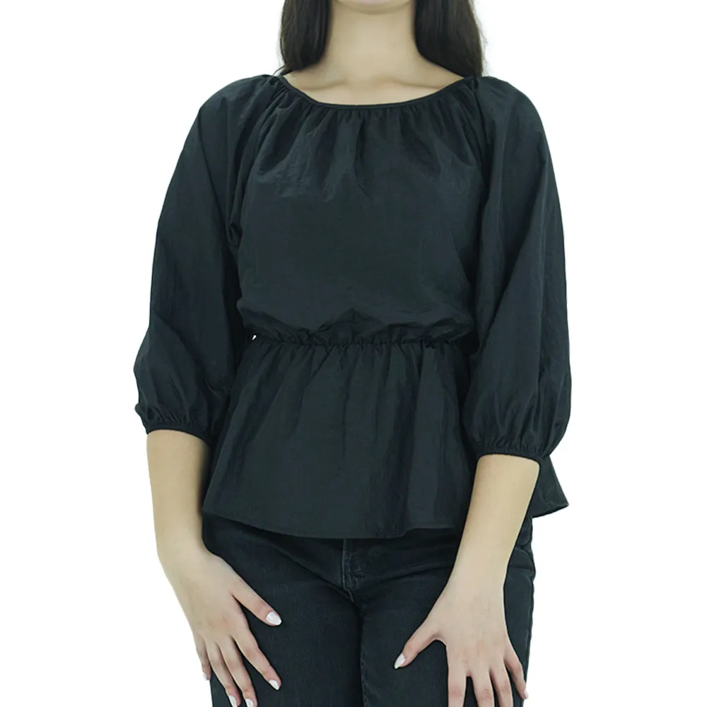 Women's Plain Ruffle Top,Black