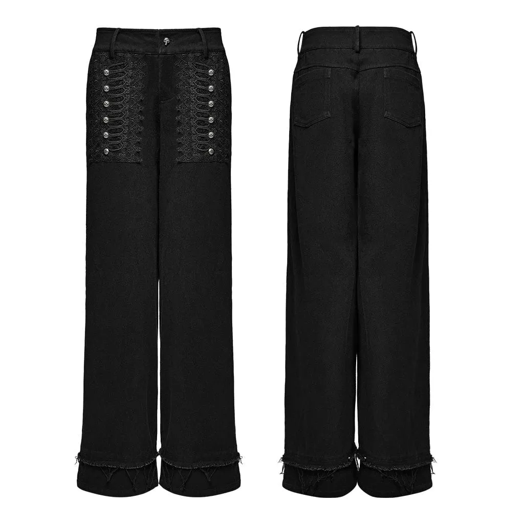 Women's Punk Lace Splice Unedged Denim Pants