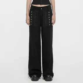 Women's Punk Lace Splice Unedged Denim Pants