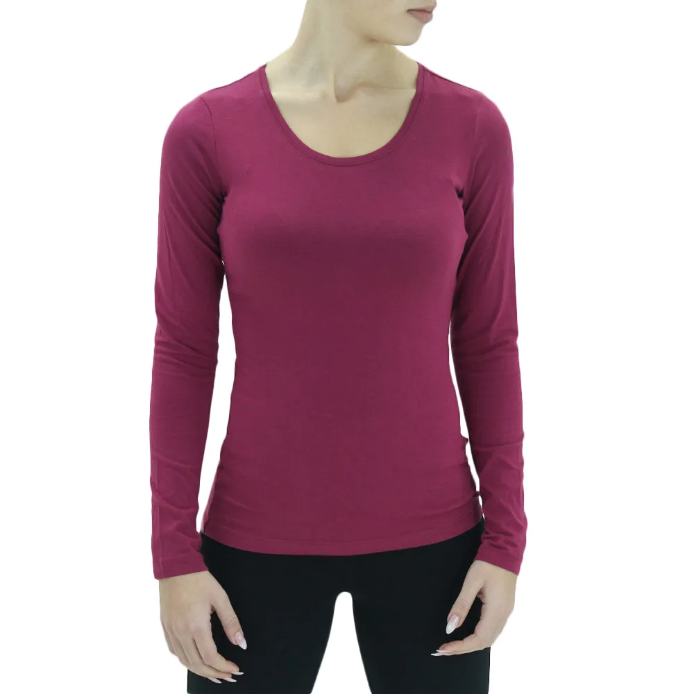 Women's Round-Neck Plain Top,Burgundy