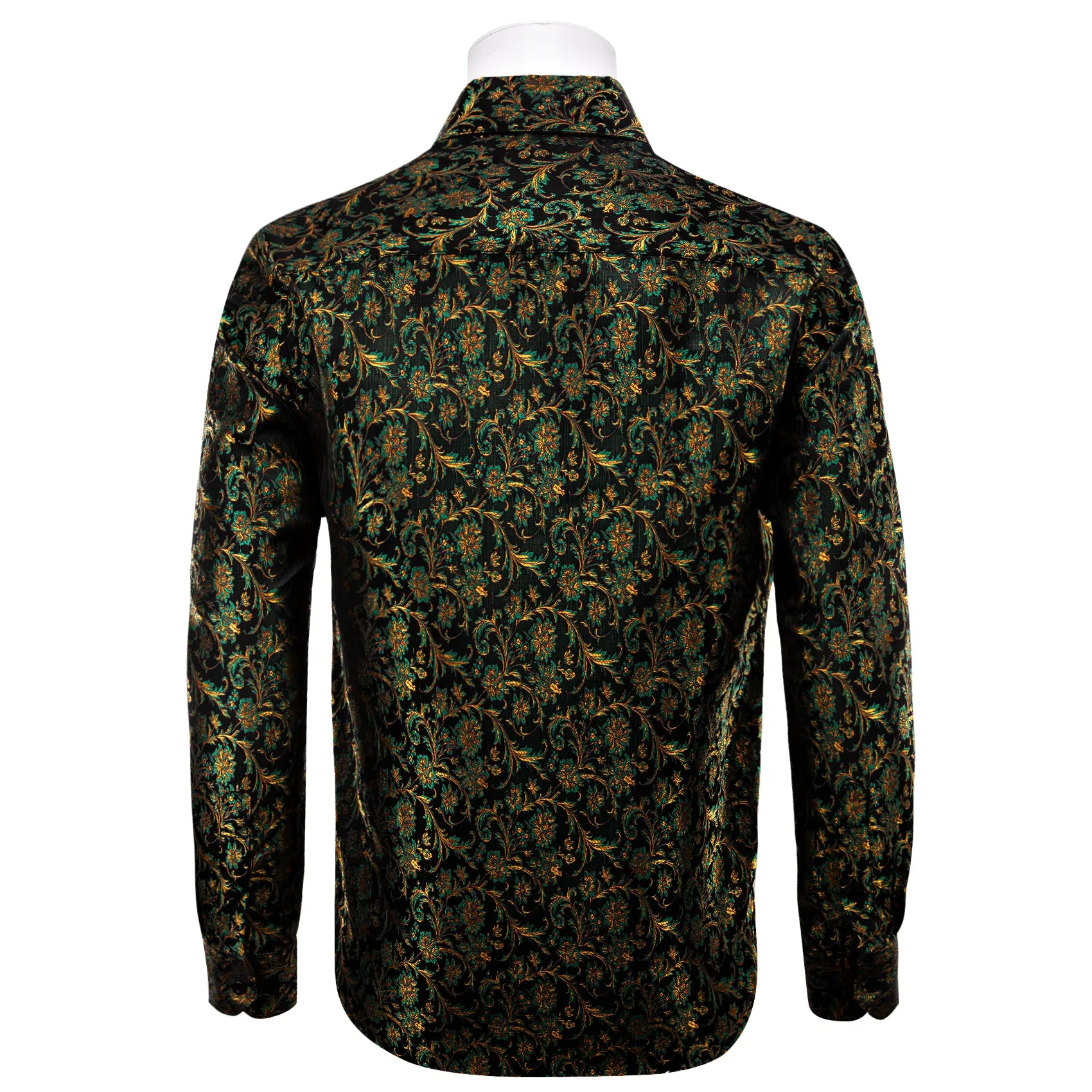 YourTies Floral Dress Shirt Golden Green Floral Mens Long Sleeve Shirt