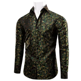 YourTies Floral Dress Shirt Golden Green Floral Mens Long Sleeve Shirt