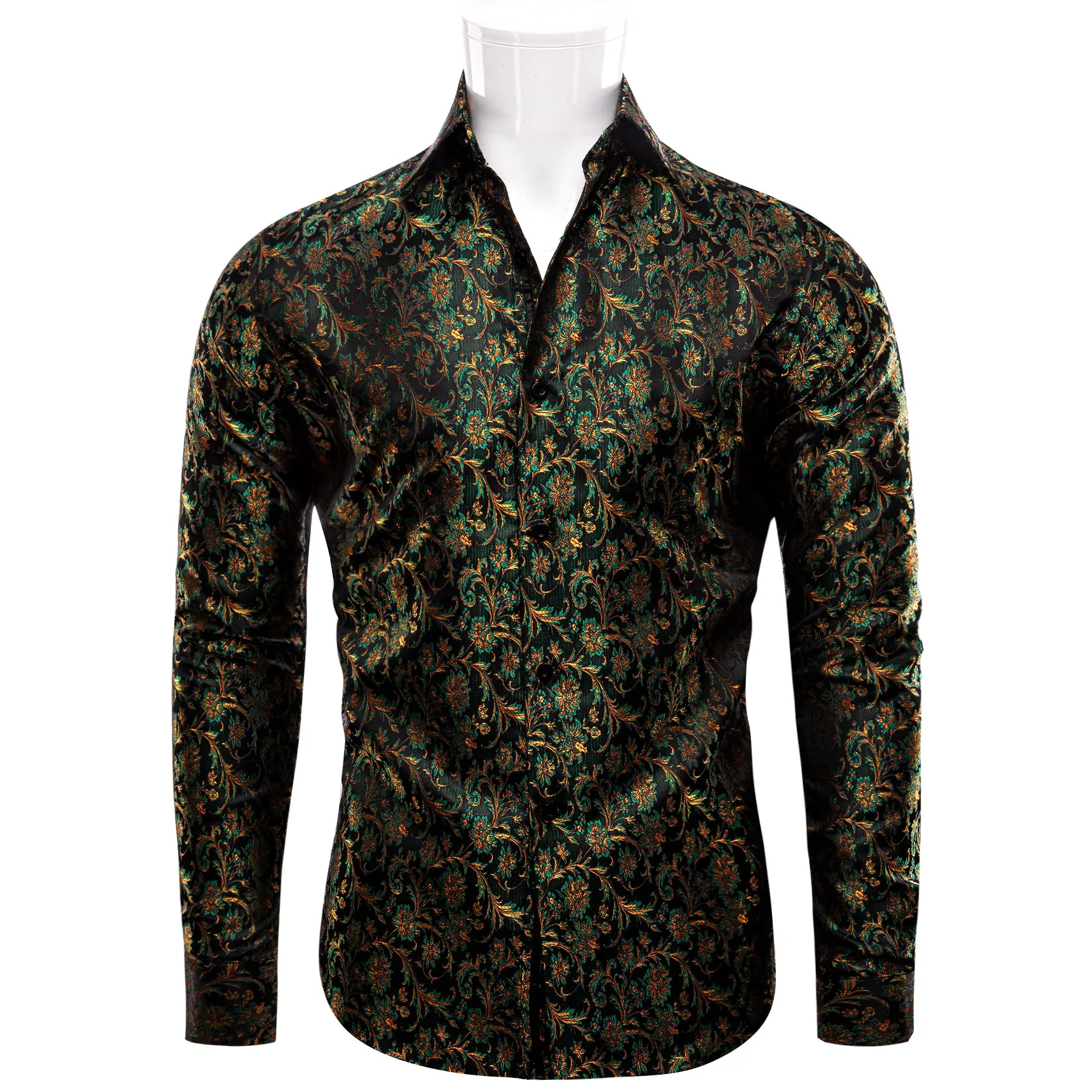 YourTies Floral Dress Shirt Golden Green Floral Mens Long Sleeve Shirt