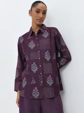 Zuba Dusty Purple Floral Motif Straight Tunic